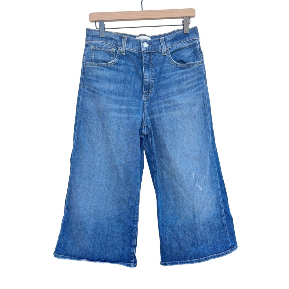 Nili Lotan London Women's Cropped Wide Leg Jeans Size 27 Distressed‎ Denim